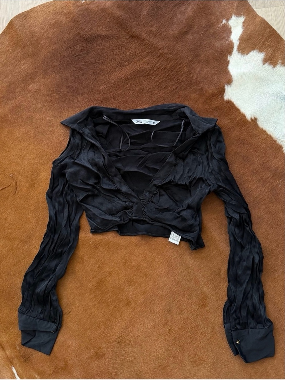 Zara black satin crop blouse size XS
